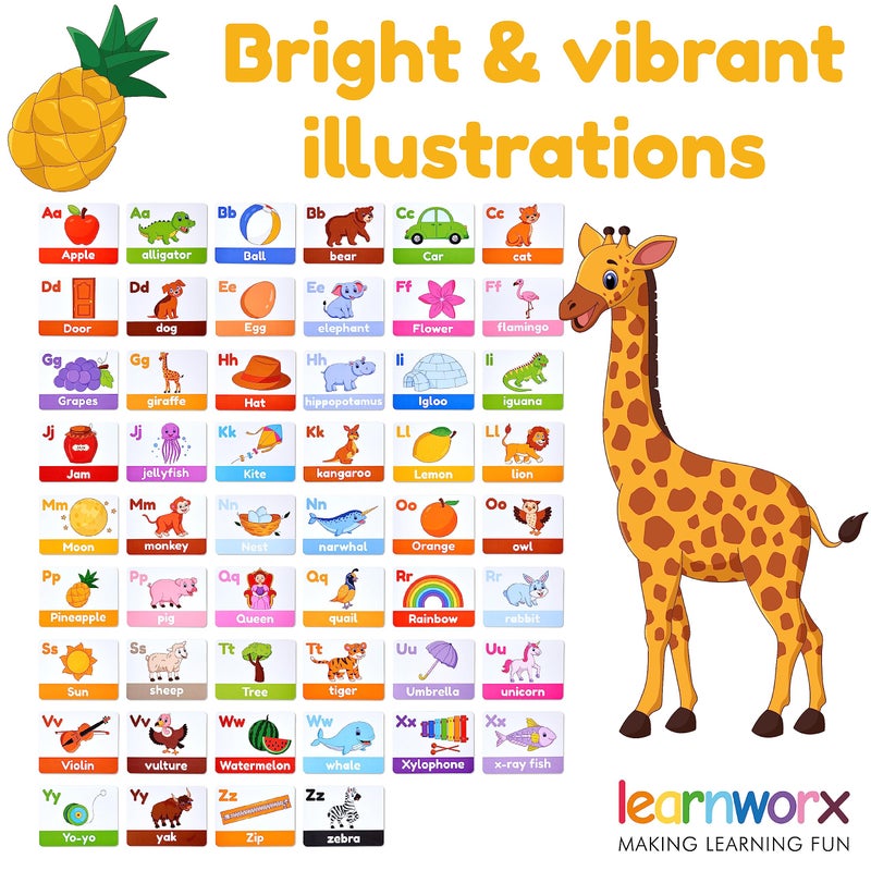 learnworx Alphabet Flash Cards for Toddlers | Award-Winning | 52 ABC Flashcards for Baby & Kids|ABC Cards Kindergarten | Large Upper and Lower Case | Large A-Z Learning Letter Animal Flashcard for Ages 1,2,3&4 - Image 5
