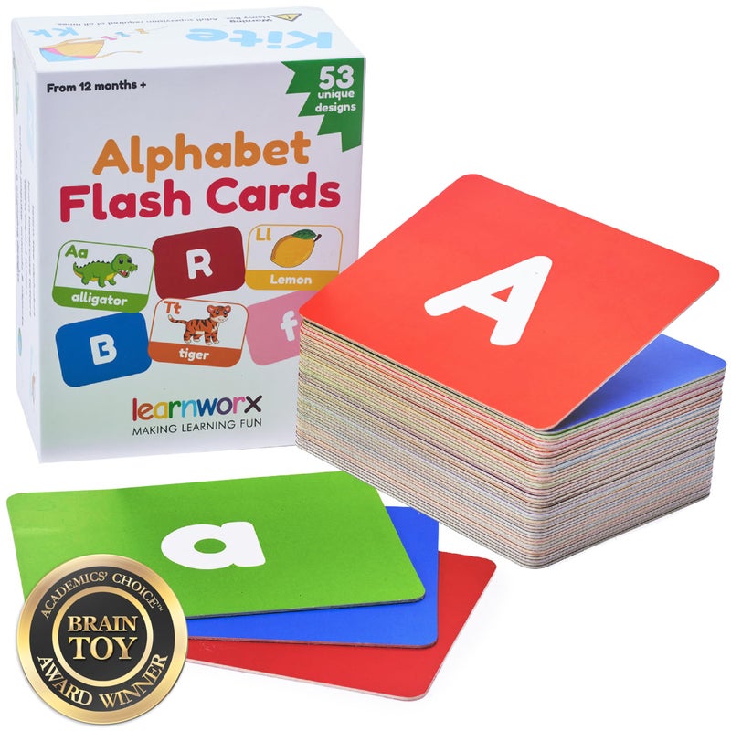 learnworx Alphabet Flash Cards for Toddlers | Award-Winning | 52 ABC Flashcards for Baby & Kids|ABC Cards Kindergarten | Large Upper and Lower Case | Large A-Z Learning Letter Animal Flashcard for Ages 1,2,3&4 - Image 1
