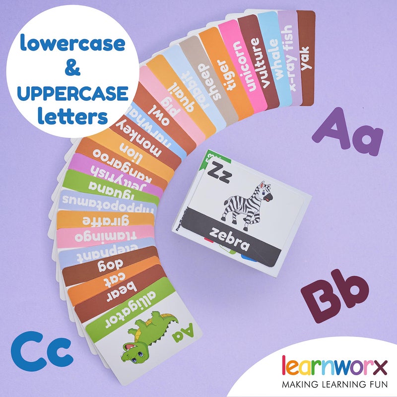 learnworx Alphabet Flash Cards for Toddlers | Award-Winning | 52 ABC Flashcards for Baby & Kids|ABC Cards Kindergarten | Large Upper and Lower Case | Large A-Z Learning Letter Animal Flashcard for Ages 1,2,3&4 - Image 4