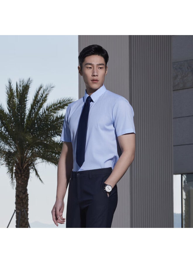 Youngor Spring/summer New Business Casual Slim-fit Commuter Short-sleeve Shirt, Blue Plaid, Size 38 - Image 1