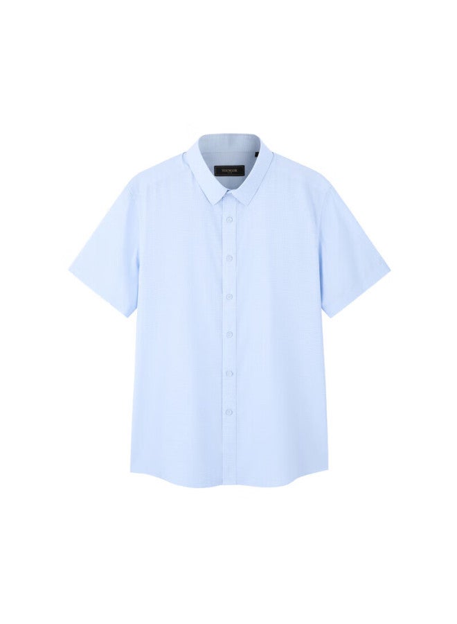 Youngor Spring/summer New Business Casual Slim-fit Commuter Short-sleeve Shirt, Blue Plaid, Size 38 - Image 3