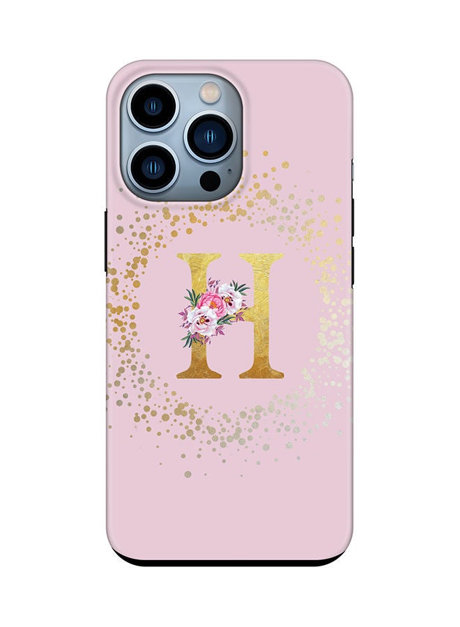 Stylizedd Monogram Tough Cover for Apple iPhone 13 Pro Case Custom Initials Letter Floral Pattern Tough Pro Dual Layer hybrid PC inner TPU protection Alphabet- H (Pink) - Image 1