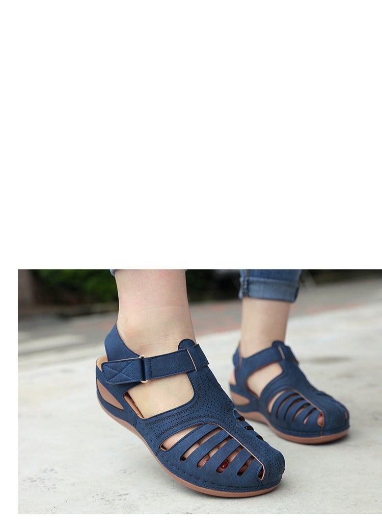 Loquat Retro Summer Sandals Women's Wedge Toe Sandals  Blue  - Image 1