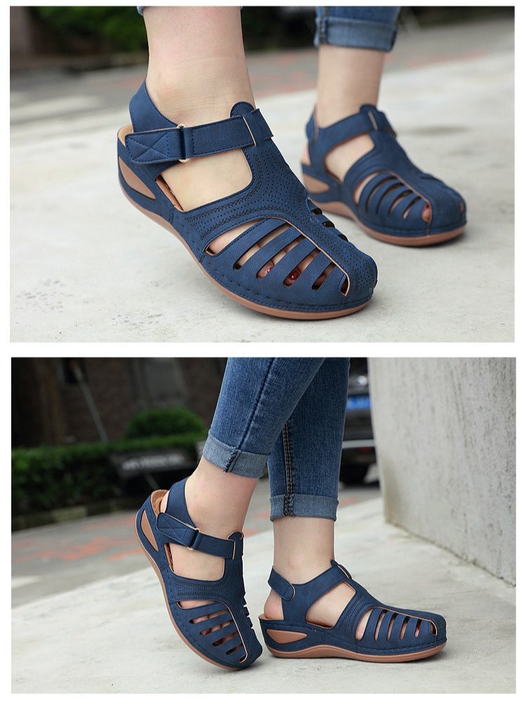 Loquat Retro Summer Sandals Women's Wedge Toe Sandals  Blue  - Image 3