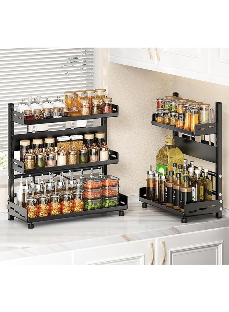 SHOELAY Spice Rack, Kitchen Shelf Organizer Countertop, 3-Tier Large Standing Seasoning Rack for Storage Spice, Kitchen Spice Organizer, Spice Holder (3-Tier Adjustable Black) - Image 3