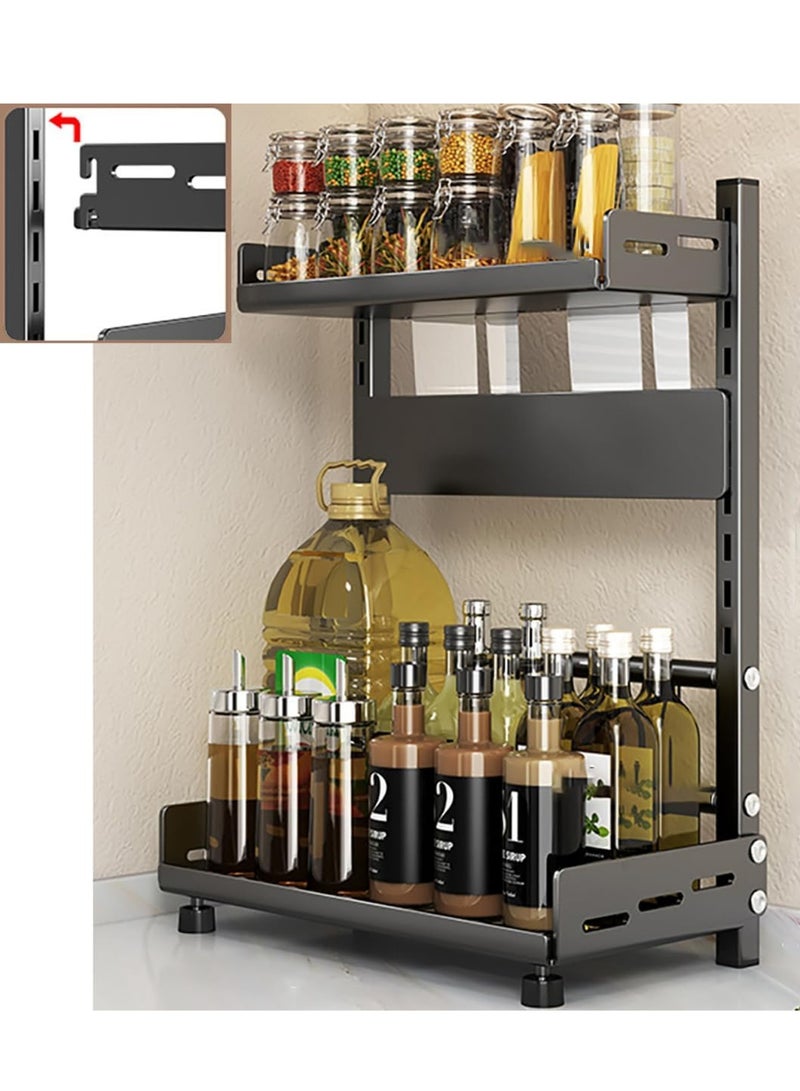 SHOELAY Spice Rack, Kitchen Shelf Organizer Countertop, 3-Tier Large Standing Seasoning Rack for Storage Spice, Kitchen Spice Organizer, Spice Holder (3-Tier Adjustable Black) - Image 2