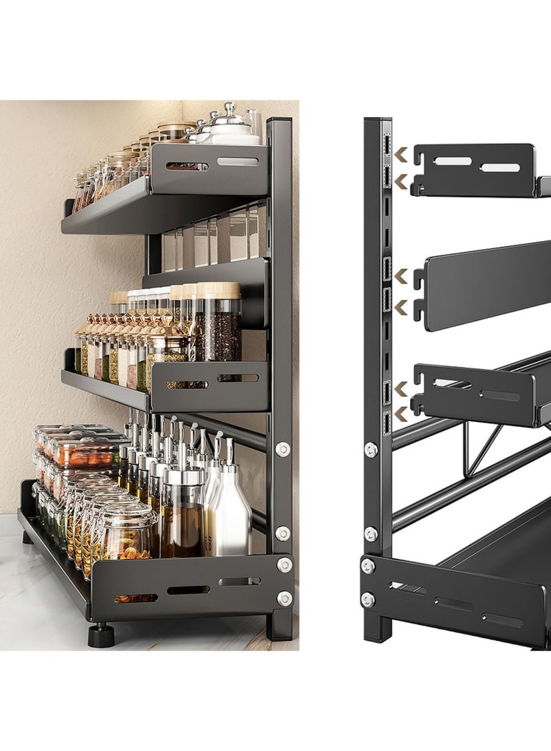 SHOELAY Spice Rack, Kitchen Shelf Organizer Countertop, 3-Tier Large Standing Seasoning Rack for Storage Spice, Kitchen Spice Organizer, Spice Holder (3-Tier Adjustable Black) - Image 1