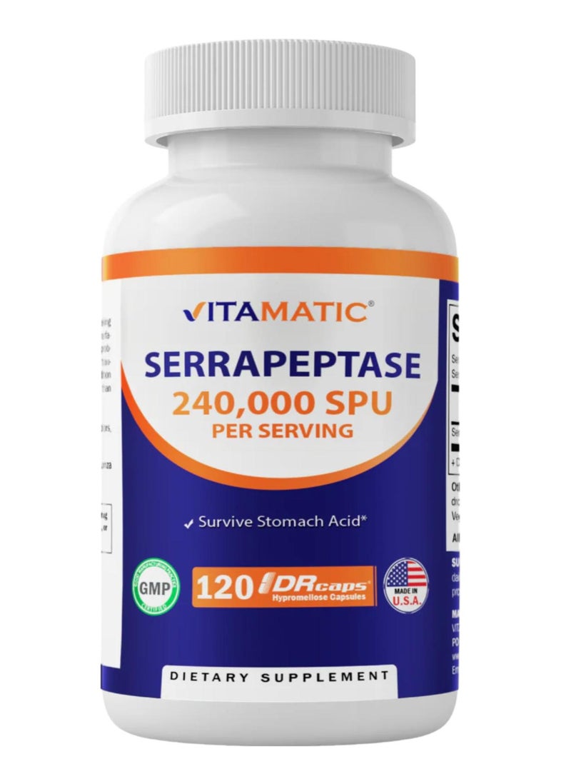 Vitamatic Serrapeptase 120 DRcaps® Hypromellose Capsules (120000 SPU per Capsule)