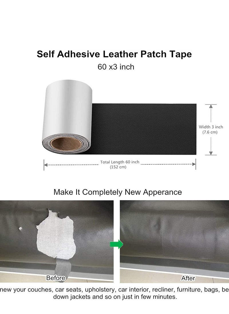 Generic - Self-Adhesive Black Leather Repair Tape Patch Kit - 3 x 60 Inch for Furniture, Couch, Sofa, Car Seats, Computer Chair, and Vinyl Repair Solutions. - Image 1