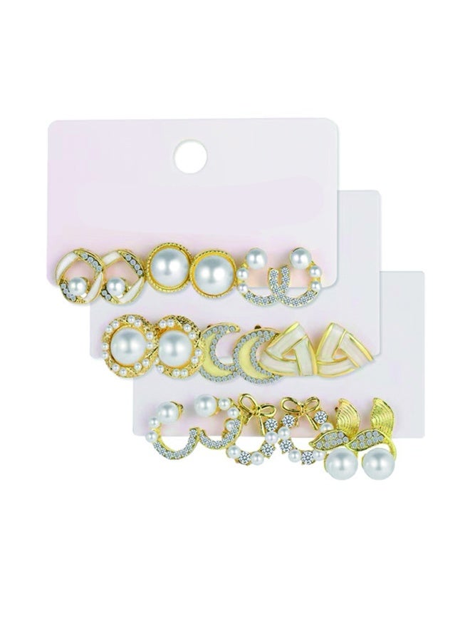 چينيرال براند 9 أزواج من أقراط الذهب أنيقة مزينة الزهور واللؤلؤ والأقواس ، خواتم ، الهلال ، مثالية للاستخدام اليومي والمناسبات الخاصة9 أزواج من أقراط الذهب أنيقة مزينة الزهور واللؤلؤ والأقواس ، خواتم ، الهلال ، مثالية للاستخدام اليومي والمناسبات الخاصة - Image 2