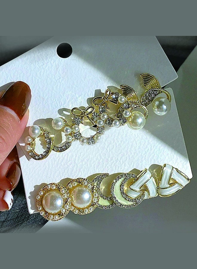 چينيرال براند 9 أزواج من أقراط الذهب أنيقة مزينة الزهور واللؤلؤ والأقواس ، خواتم ، الهلال ، مثالية للاستخدام اليومي والمناسبات الخاصة9 أزواج من أقراط الذهب أنيقة مزينة الزهور واللؤلؤ والأقواس ، خواتم ، الهلال ، مثالية للاستخدام اليومي والمناسبات الخاصة - Image 1