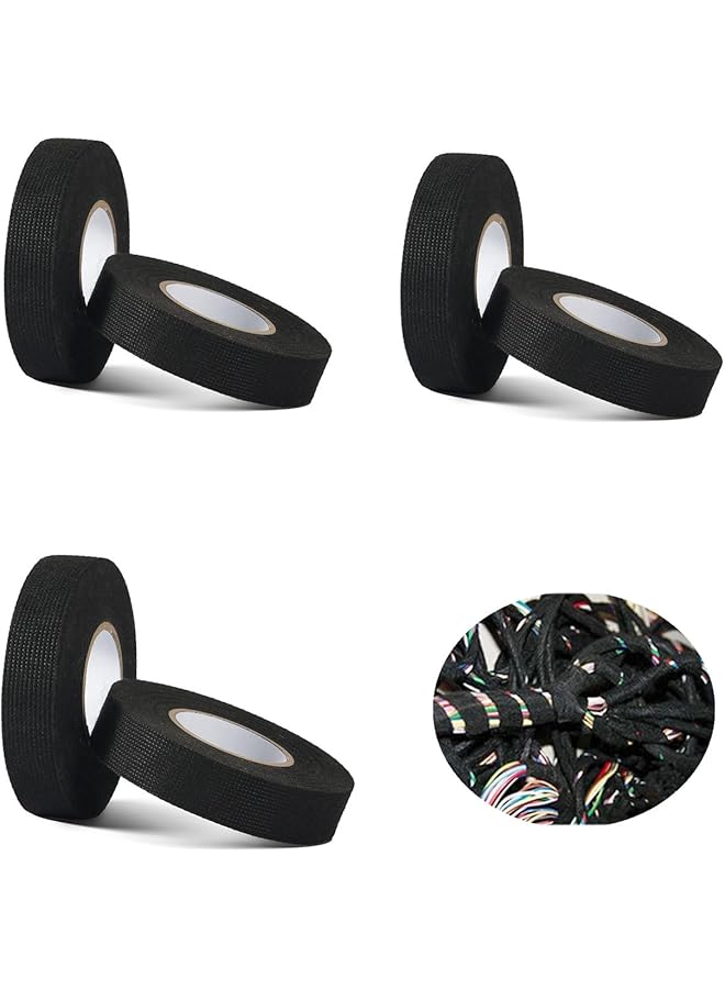 PROMASS promass Heat Tape, Black Automotive Harness Tape, 6 Rolls Wires Fabric Tapes, High Temperature Resistance Harness Fabric Tape, Electrical Insulation Fastening Tape, 19MM x 15M Tape  - Image 1