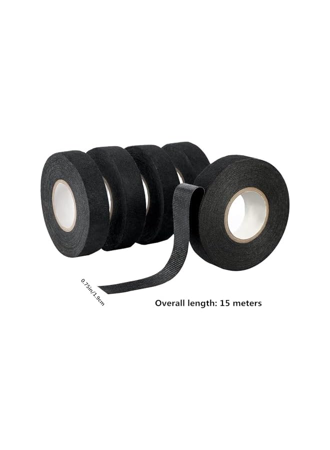 PROMASS promass Heat Tape, Black Automotive Harness Tape, 6 Rolls Wires Fabric Tapes, High Temperature Resistance Harness Fabric Tape, Electrical Insulation Fastening Tape, 19MM x 15M Tape  - Image 2