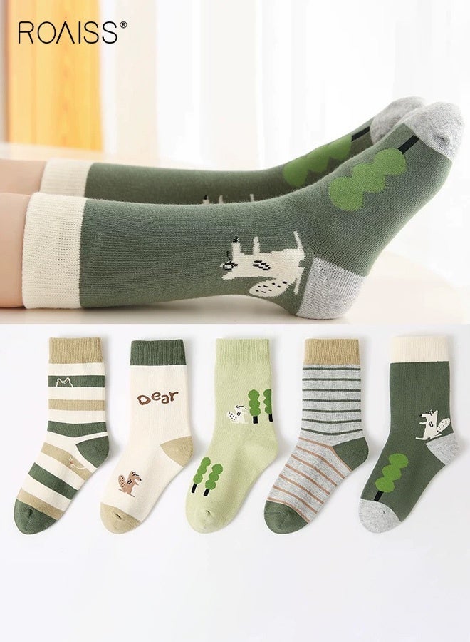 roaiss 5 Pairs Boys Mid-Calf Socks, Comfortable Sports Socks Set, Anti-pilling Soft Socks, Cartoon Middle Tube Socks for Boys, Suitable for All Seasons - Image 2