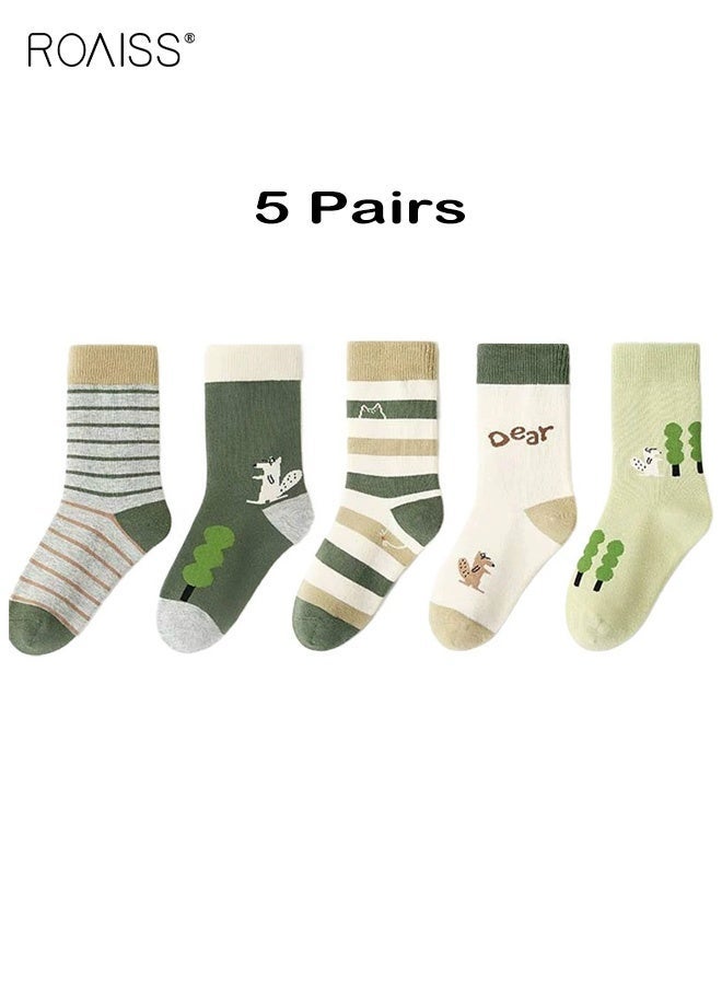 roaiss 5 Pairs Boys Mid-Calf Socks, Comfortable Sports Socks Set, Anti-pilling Soft Socks, Cartoon Middle Tube Socks for Boys, Suitable for All Seasons - Image 1