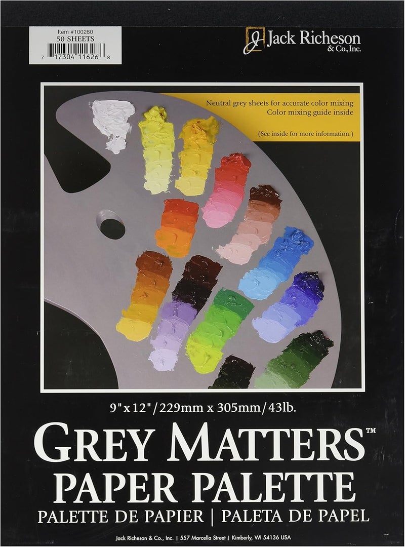 Jack Richeson Grey Matters Paper Palette - 50 Sheets, 9" x 12" for Accurate Paint Mixing