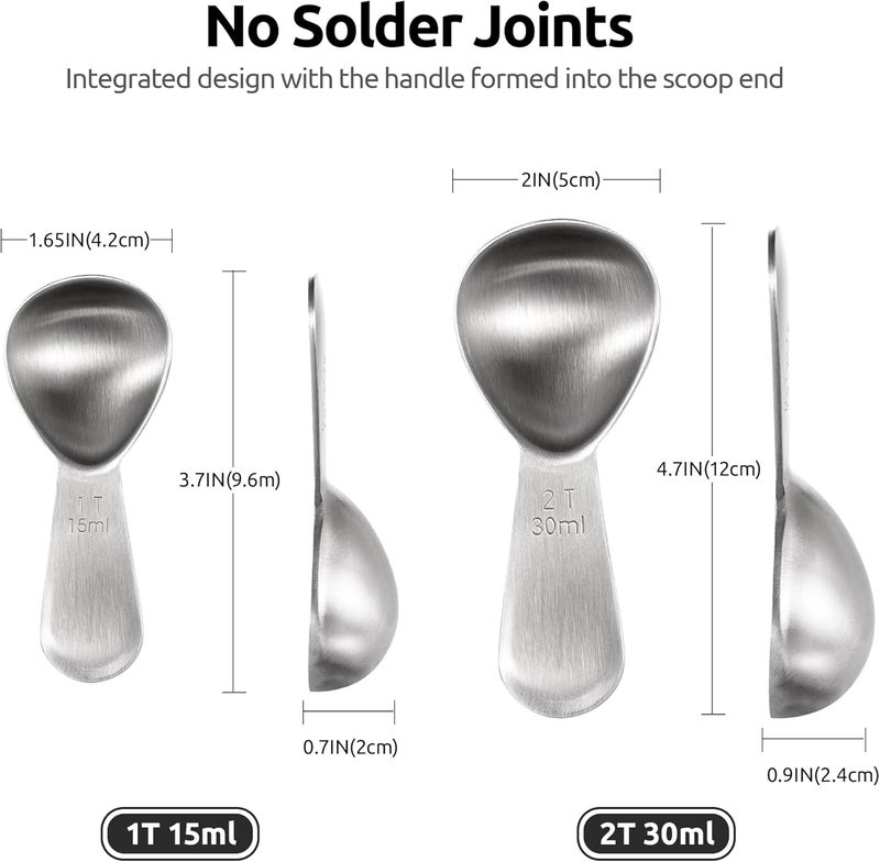 UTaste Coffee Scoop: 18/8 Stainless Steel Measuring Coffee Scoop 1 tablespoon & 2 tablespoon, Short Handled Measure Scooper for Ground Coffee, Bean in Canister (Silver, 1Tbsp&2Tbsp / 15ml&30ml) - Image 2