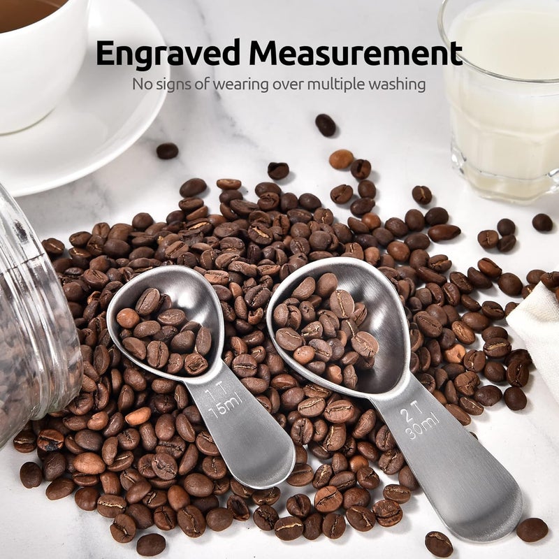 UTaste Coffee Scoop: 18/8 Stainless Steel Measuring Coffee Scoop 1 tablespoon & 2 tablespoon, Short Handled Measure Scooper for Ground Coffee, Bean in Canister (Silver, 1Tbsp&2Tbsp / 15ml&30ml) - Image 4