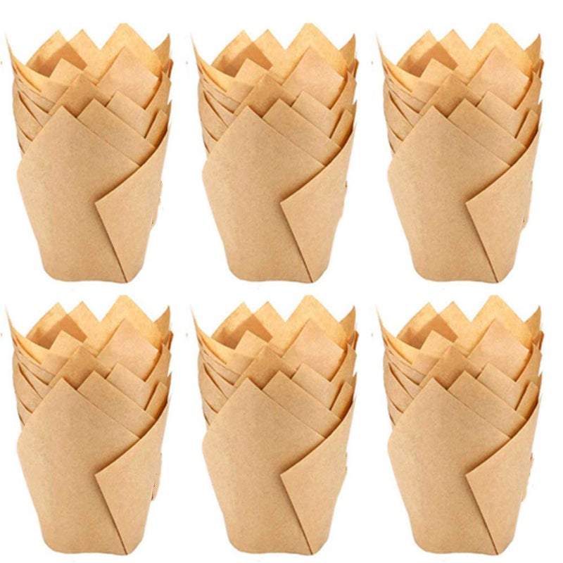 OUKEYI 200pcs Tulip Cupcake Liners Natural Baking Cups Muffin Paper Liner GreaseProof Wrappers for Wedding Cases Wrappers for Wedding Birthday Partyr Standard Size Natural 