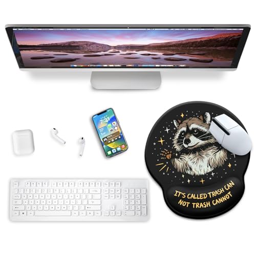 Blusabaca Mouse Pad with Wrist Rest, Funny Trash Raccoon Ergonomic Mousepad Wrist Support for Desk, Cute Animial Gaming Mousepads for Wireless Mouse Computer Work Home Desk Accessories Office Supplies Black - Image 2