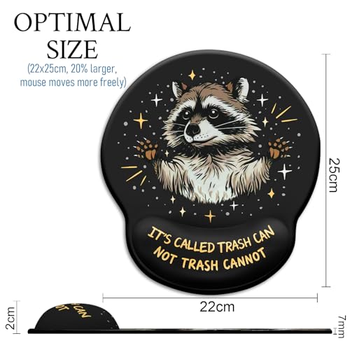 Blusabaca Mouse Pad with Wrist Rest, Funny Trash Raccoon Ergonomic Mousepad Wrist Support for Desk, Cute Animial Gaming Mousepads for Wireless Mouse Computer Work Home Desk Accessories Office Supplies Black - Image 4