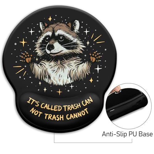 Blusabaca Mouse Pad with Wrist Rest, Funny Trash Raccoon Ergonomic Mousepad Wrist Support for Desk, Cute Animial Gaming Mousepads for Wireless Mouse Computer Work Home Desk Accessories Office Supplies Black - Image 5