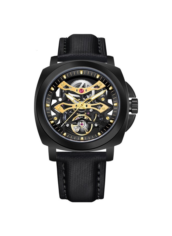 PAGANI DESIGN Men's Automatic Mechanical Watch, Silver And Black Hollow Dial Design, PU Leather Strap, Synthetic Sapphire Glass Watch Window, Luminous Hands, Waterproof, Fashionable And Versatile.  - Image 1
