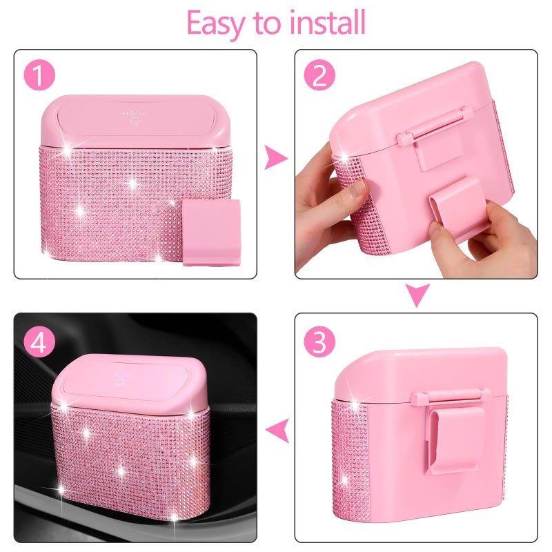 NBTEPEM Bling Pink Car Trash Can with Lid, Mini Auto Garbage Can with 30 Trash Bags, Automotive Garbage Container Bin, Bling Car Accessories Trash Can for Women (Pink Diamond) - Image 5