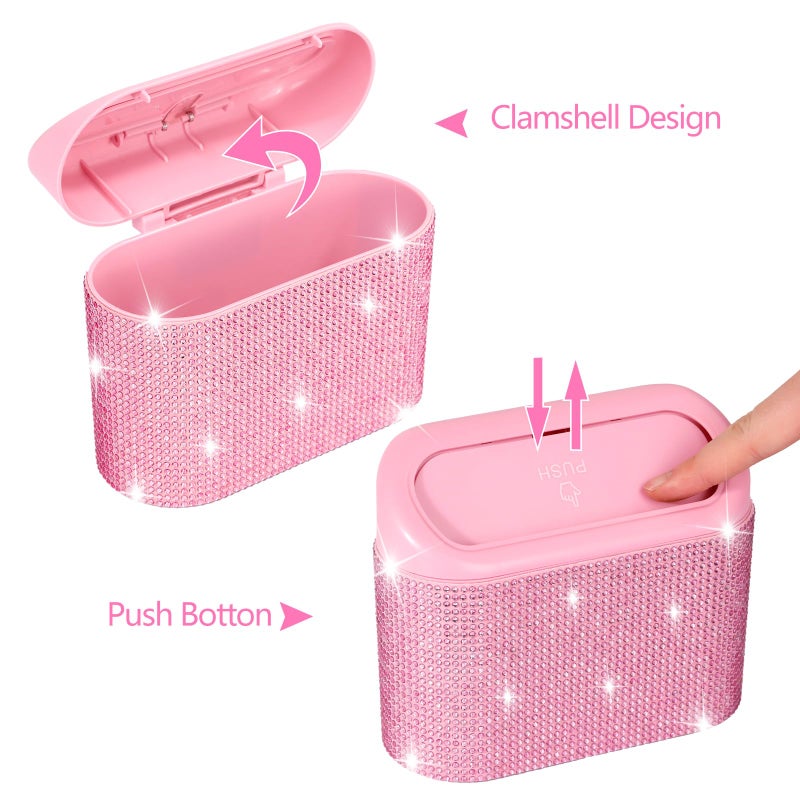 NBTEPEM Bling Pink Car Trash Can with Lid, Mini Auto Garbage Can with 30 Trash Bags, Automotive Garbage Container Bin, Bling Car Accessories Trash Can for Women (Pink Diamond) - Image 4