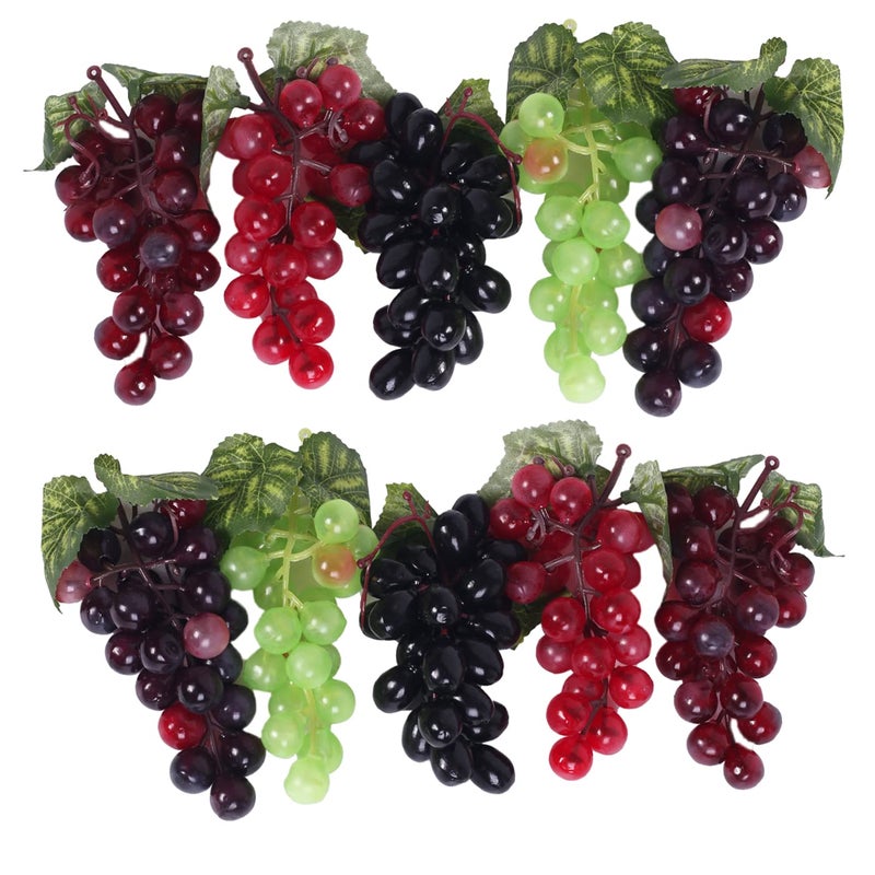 VEOAY Fake Grapes Artificial Fruit Mini Grapes Clusters for Home House Kitchen Party Wedding Decor (10, 5 Color) - Image 1
