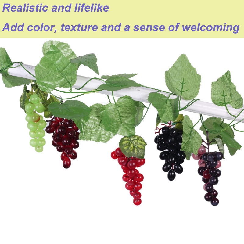 VEOAY Fake Grapes Artificial Fruit Mini Grapes Clusters for Home House Kitchen Party Wedding Decor (10, 5 Color) - Image 4