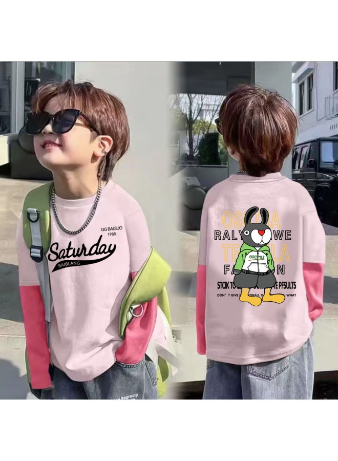 Pure Cotton Children's Long-sleeve T-shirt, Spring And Autumn Korean Style Trendy Cartoon Melade Base Shirt For Older Children, Popular For Outdoor Wear - Image 1