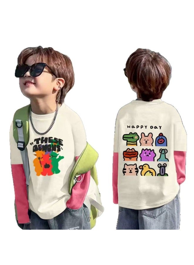 Pure Cotton Children's Long-sleeve T-shirt, Spring And Autumn Korean Style Trendy Cartoon Melade Base Shirt For Older Children, Popular For Outdoor Wear - Image 5