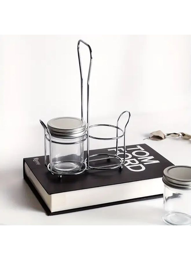 Stainless Steel Spice Rack Space Saving Kitchen Organizer Adhesive Screw Mount Black - Image 1