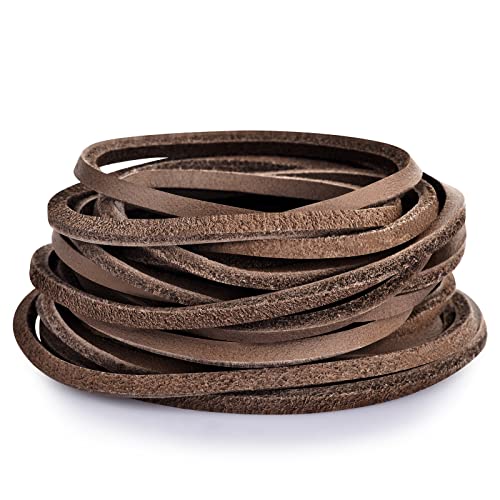 TeeLiy TeeLiy 3mm Flat Genuine Leather Strip Cord Lace Full Grain Cowhide Leather Laces Lacing Braiding String Bark_3MM_5Yards