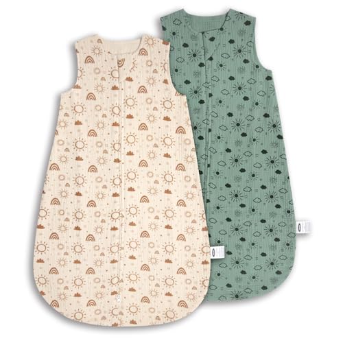 MEXXI Baby Sleep Sack 6-12 Months 1.0 TOG, 2 Pack Muslin Wearable Blanket, Baby Sleeping Bag with 2-Way Zipper for Babies Unisex - Image 1