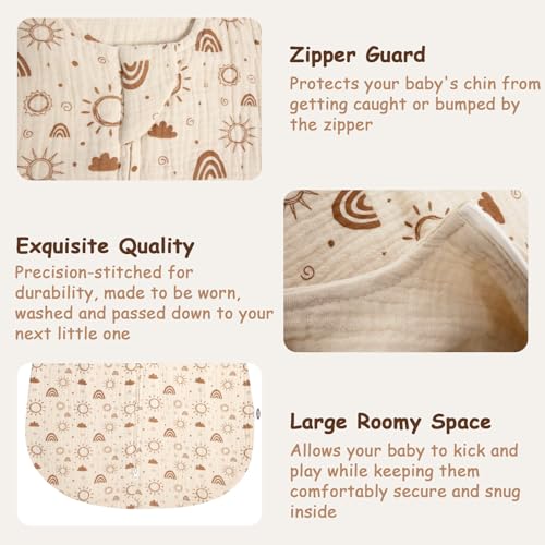 MEXXI Baby Sleep Sack 6-12 Months 1.0 TOG, 2 Pack Muslin Wearable Blanket, Baby Sleeping Bag with 2-Way Zipper for Babies Unisex - Image 4