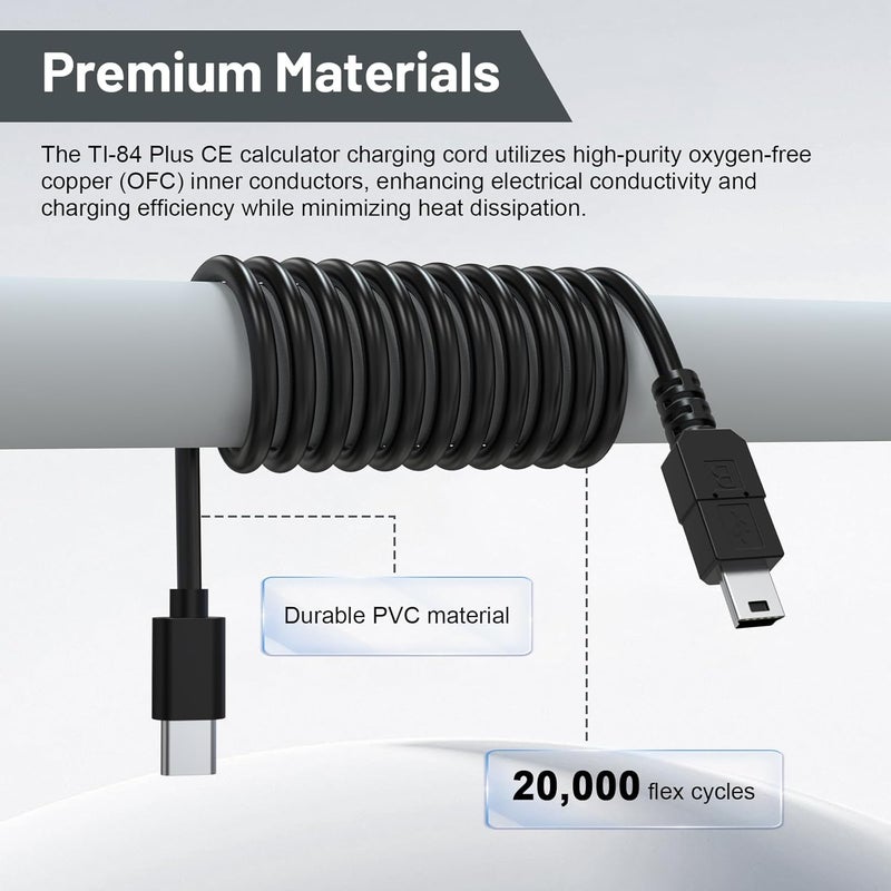 كابل TI 84 متوافق مع حاسبات تيكساس إنسترومنتس TI-84 Plus، TI-84 Plus CE، TI-84 Plus C Silver Edition، TI-89 Titanium، TI-Nspire CX II، TI-Nspire CX II CAS، TI Nspire CX CAS (4.9 قدم) - Image 4