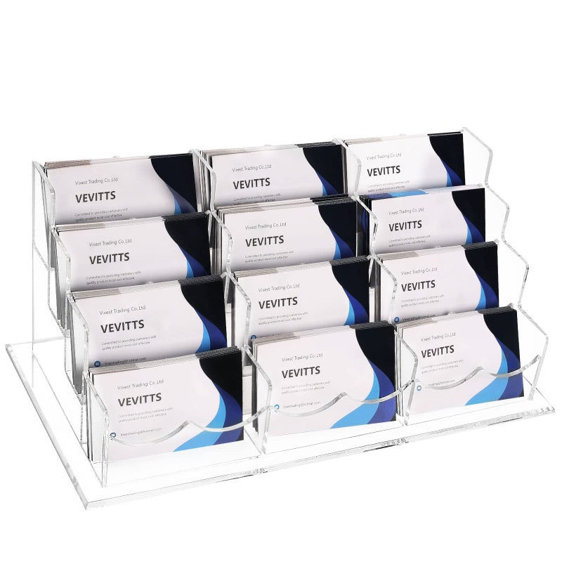 Vevitts Business Acrylic Card Holder Display for Desk, 12 Slots 4 Tiers Multiple-Clear Acrylic Business Card Stand Set, Holds Approximately 600 Cards - Image 1