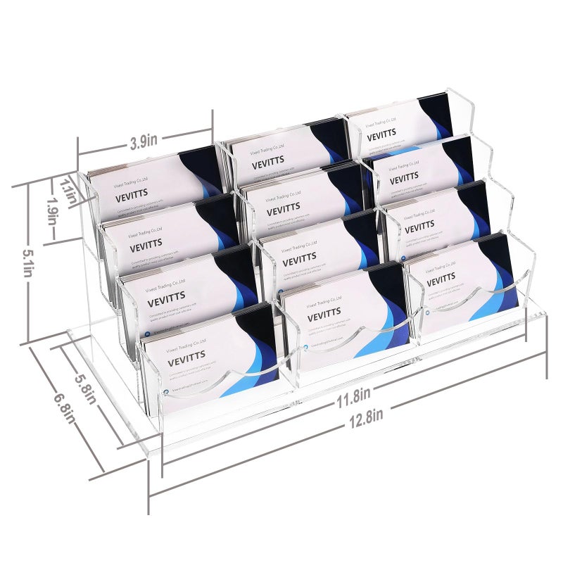 Vevitts Business Acrylic Card Holder Display for Desk, 12 Slots 4 Tiers Multiple-Clear Acrylic Business Card Stand Set, Holds Approximately 600 Cards - Image 2