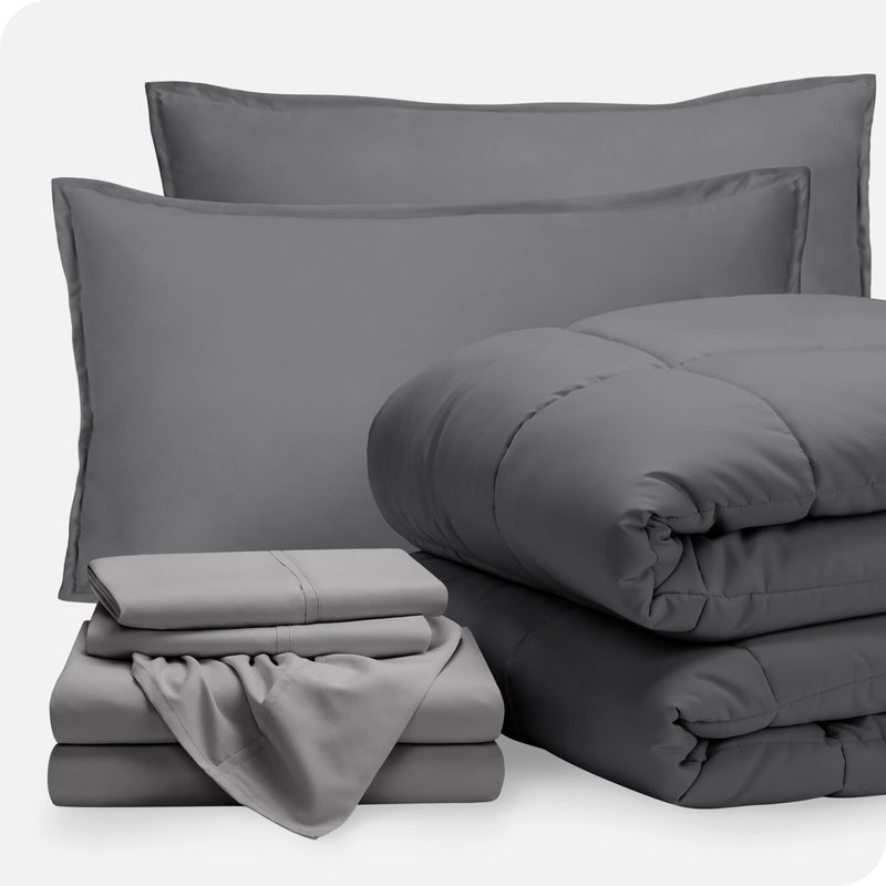 Bare Home Bare Home BedinABag 7 Piece Comforter  Sheet Set  Queen  Goose Down Alternative  UltraSoft 1800 Premium Bedding Set Queen GreyLight Grey 