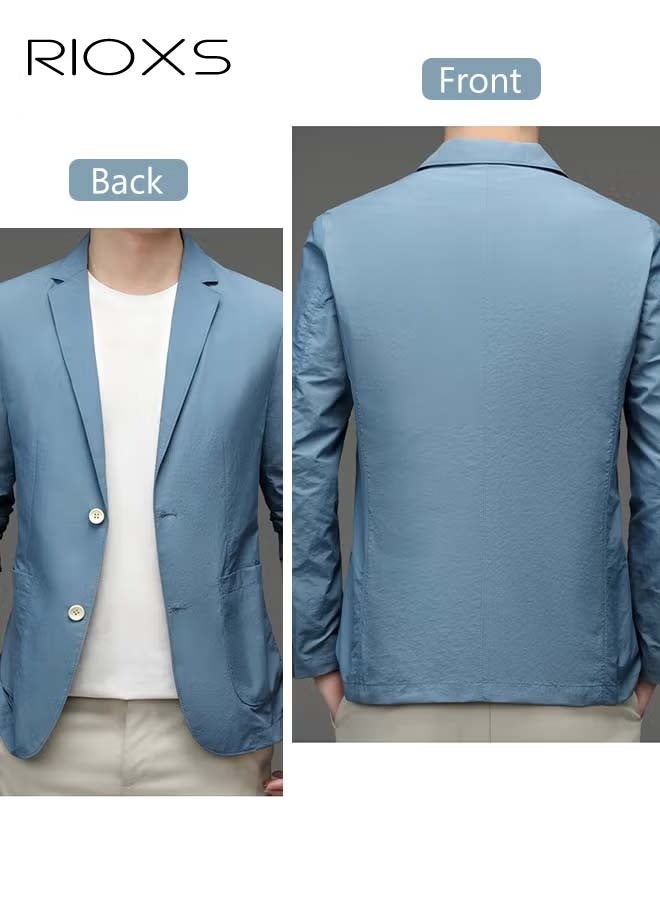 RIOXS Men's Formal Blazer, Slim Fit Two Button Classic Blazer Jackets,  Lightweight Suit Jacket with Full Polyester Lining, Made of Smooth Soft Non-deformable Materials, Perfect for Everyday, Business, Office, Dating, Parties and Wedding, Blue - Image 2