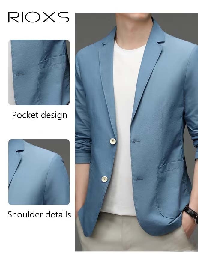 RIOXS Men's Formal Blazer, Slim Fit Two Button Classic Blazer Jackets,  Lightweight Suit Jacket with Full Polyester Lining, Made of Smooth Soft Non-deformable Materials, Perfect for Everyday, Business, Office, Dating, Parties and Wedding, Blue - Image 3