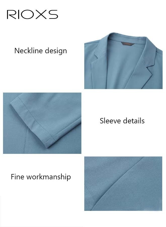 RIOXS Men's Formal Blazer, Slim Fit Two Button Classic Blazer Jackets,  Lightweight Suit Jacket with Full Polyester Lining, Made of Smooth Soft Non-deformable Materials, Perfect for Everyday, Business, Office, Dating, Parties and Wedding, Blue - Image 4