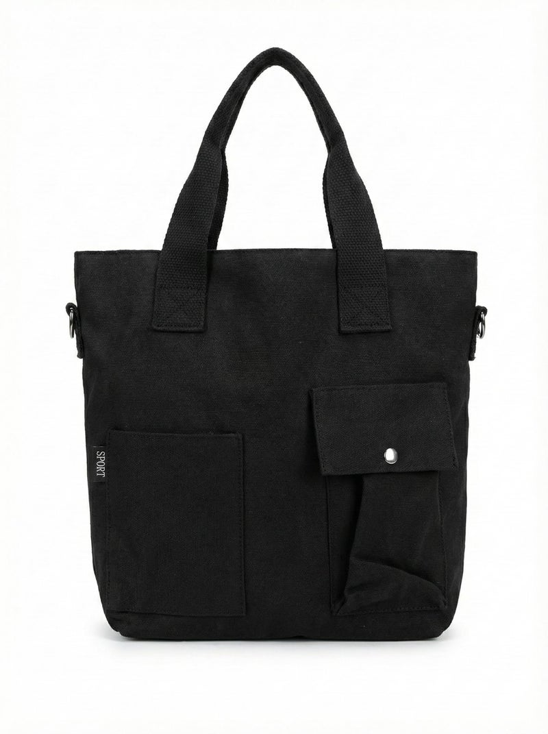BROGBUS Canvas Tote Bag for Women Office Use, College Girls with Compartment, Black - Image 1