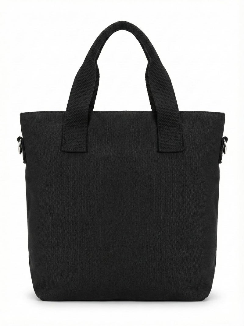 BROGBUS Canvas Tote Bag for Women Office Use, College Girls with Compartment, Black - Image 2