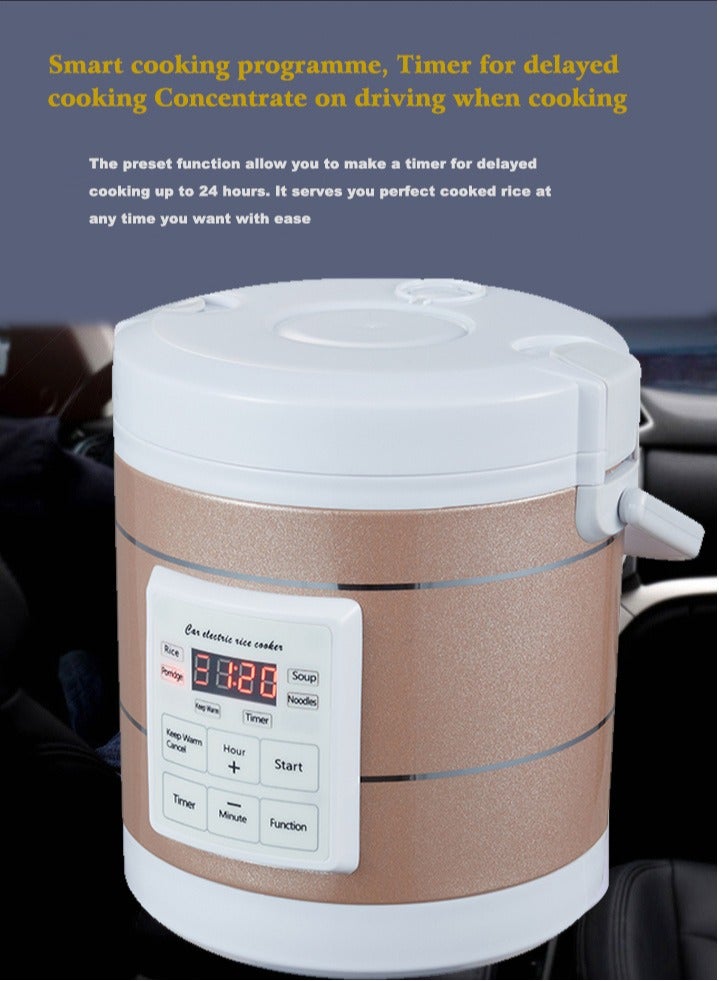12V 24V Mini Car Rice Cooker 1.6L car trucks electric soup porridge cooking machine food steamer warmer fast heating lunch box(Gold)  - Image 3