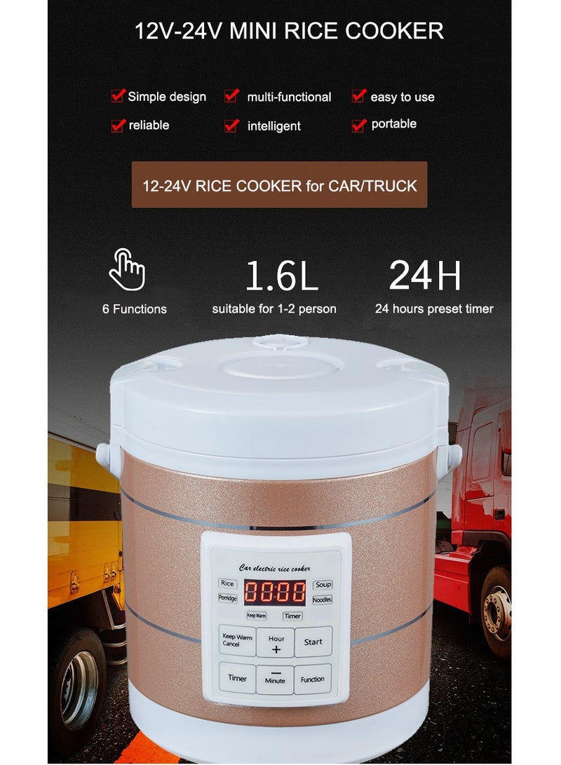 12V 24V Mini Car Rice Cooker 1.6L car trucks electric soup porridge cooking machine food steamer warmer fast heating lunch box(Gold)  - Image 2