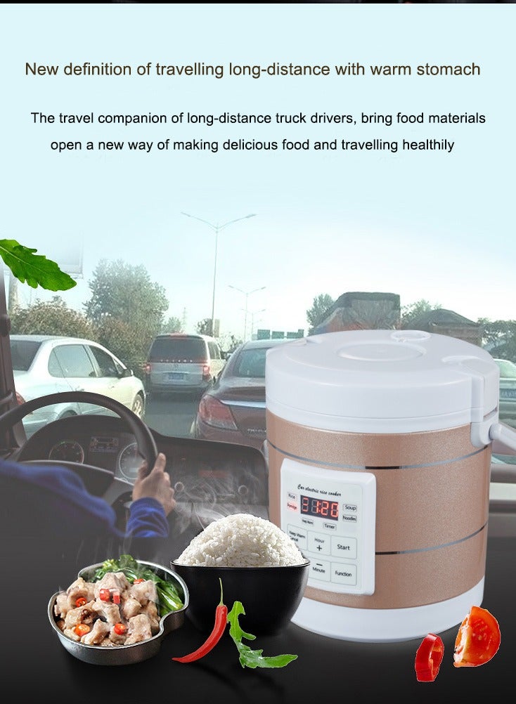 12V 24V Mini Car Rice Cooker 1.6L car trucks electric soup porridge cooking machine food steamer warmer fast heating lunch box(Gold)  - Image 4