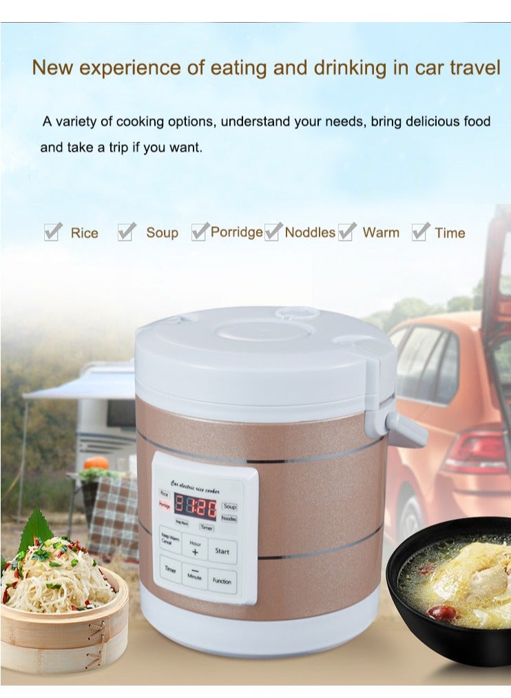 12V 24V Mini Car Rice Cooker 1.6L car trucks electric soup porridge cooking machine food steamer warmer fast heating lunch box(Gold)  - Image 5